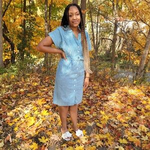 80s Blue and White Striped Dress